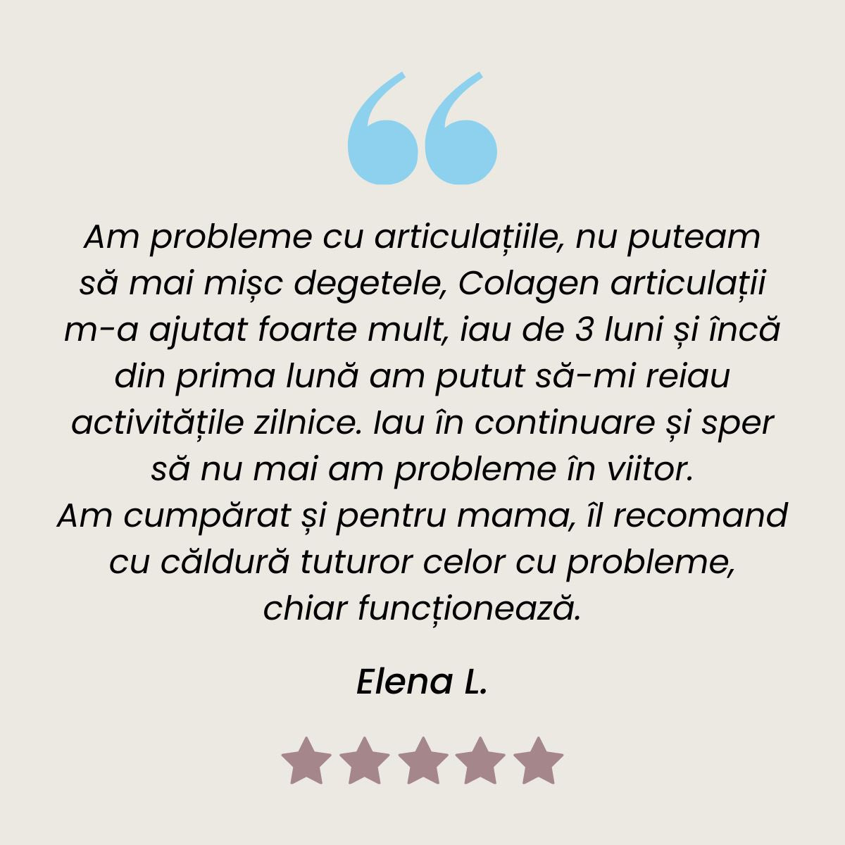 Testimonial al unui client mulțumit la Colagenus Articulații de la Faunus Plant.