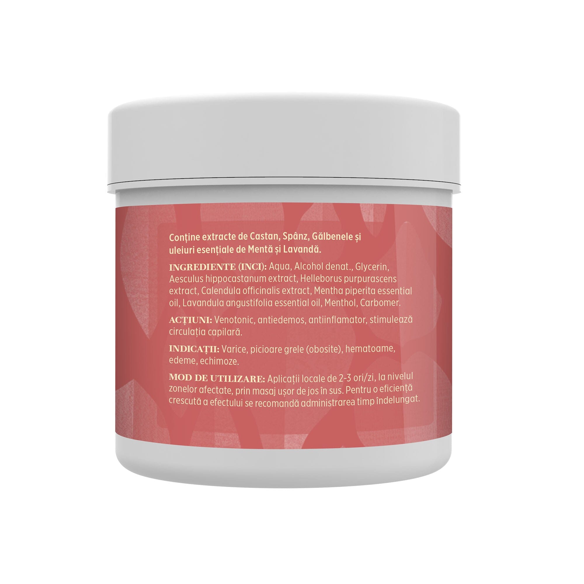 Partea stângă a cutiei gelului Variplant de la Faunus Plant, evidențiind lista completă de ingrediente și acțiunile acestora, precum și instrucțiunile de utilizare.