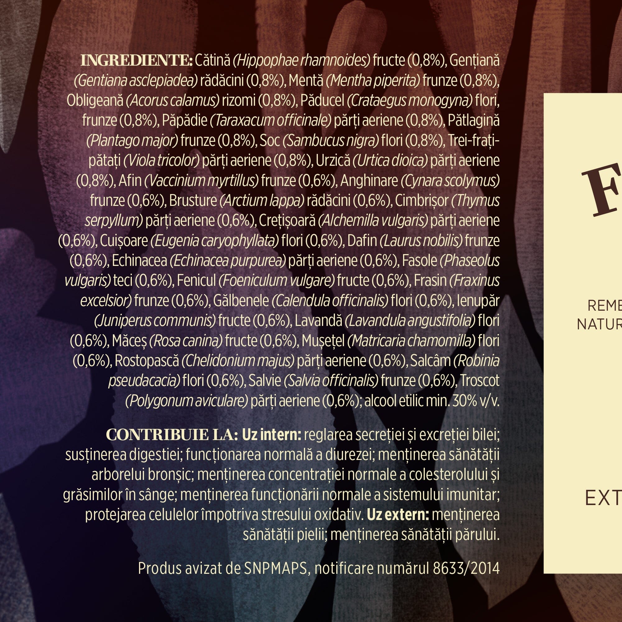 Bitter 30 plante - Flacon 200ml. Extract hidroalcoolic concentrat din plante medicinale cu efect tonic digestiv, tonifiant general si vitaminizant Tinctura Compusa Faunus Plant