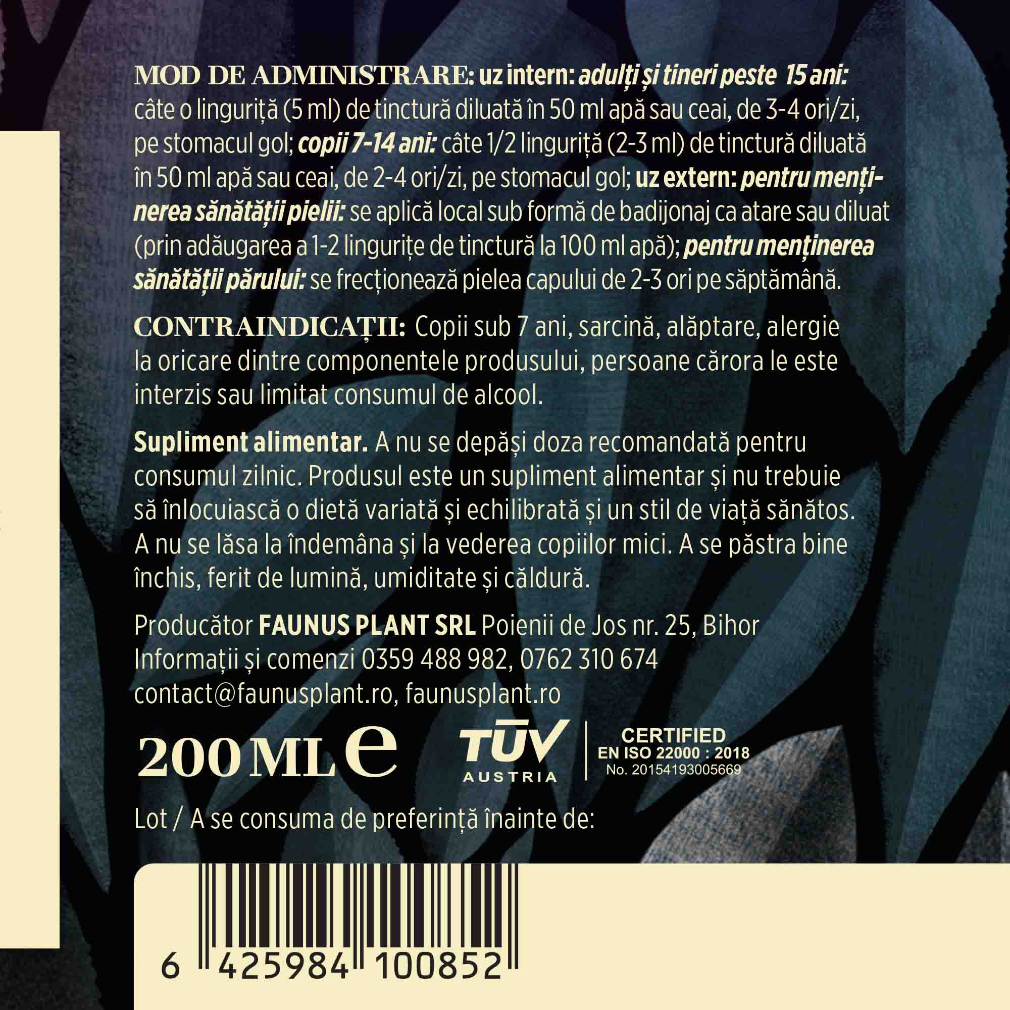 Bitter 30 plante - Tinctură fără alcool. Flacon 200ml. Formulă specială din 30 de plante medicinale cu efect tonic digestiv, tonifiant general si vitaminizant Tinctura Compusa Faunus Plant