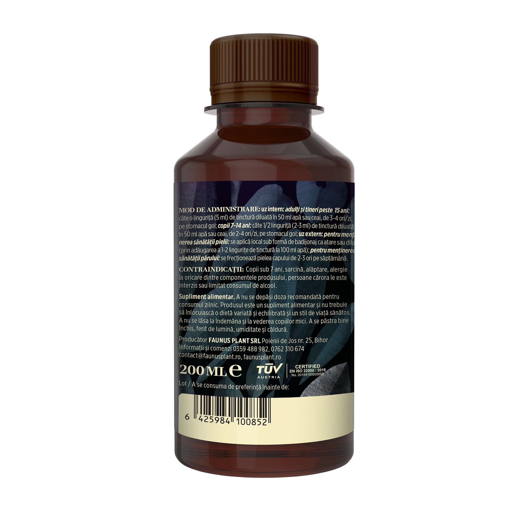 Bitter 30 plante - Tinctură fără alcool. Flacon 200ml. Formulă specială din 30 de plante medicinale cu efect tonic digestiv, tonifiant general si vitaminizant Tinctura Compusa Faunus Plant