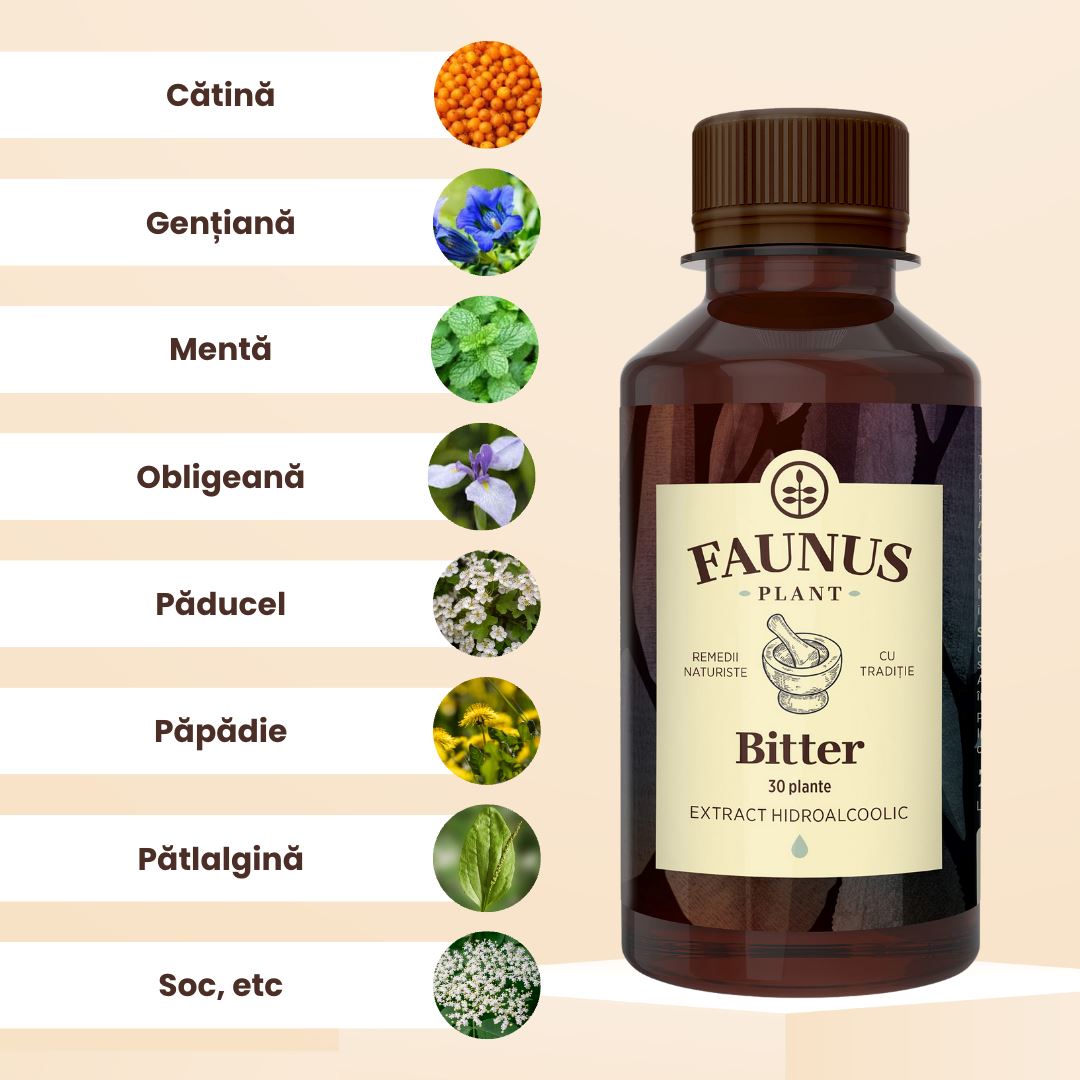 Bitter 30 plante - Flacon 200ml. Extract hidroalcoolic concentrat din plante medicinale cu efect tonic digestiv, tonifiant general si vitaminizant Tinctura Compusa Faunus Plant