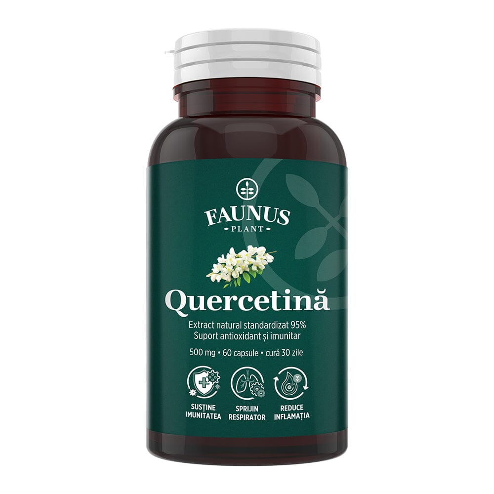 Quercetină 500mg – Antioxidant natural pentru susținerea imunității, echilibru inflamator și confort respirator sezonier. Flacon 60 capsule Supliment alimentar Faunus Plant