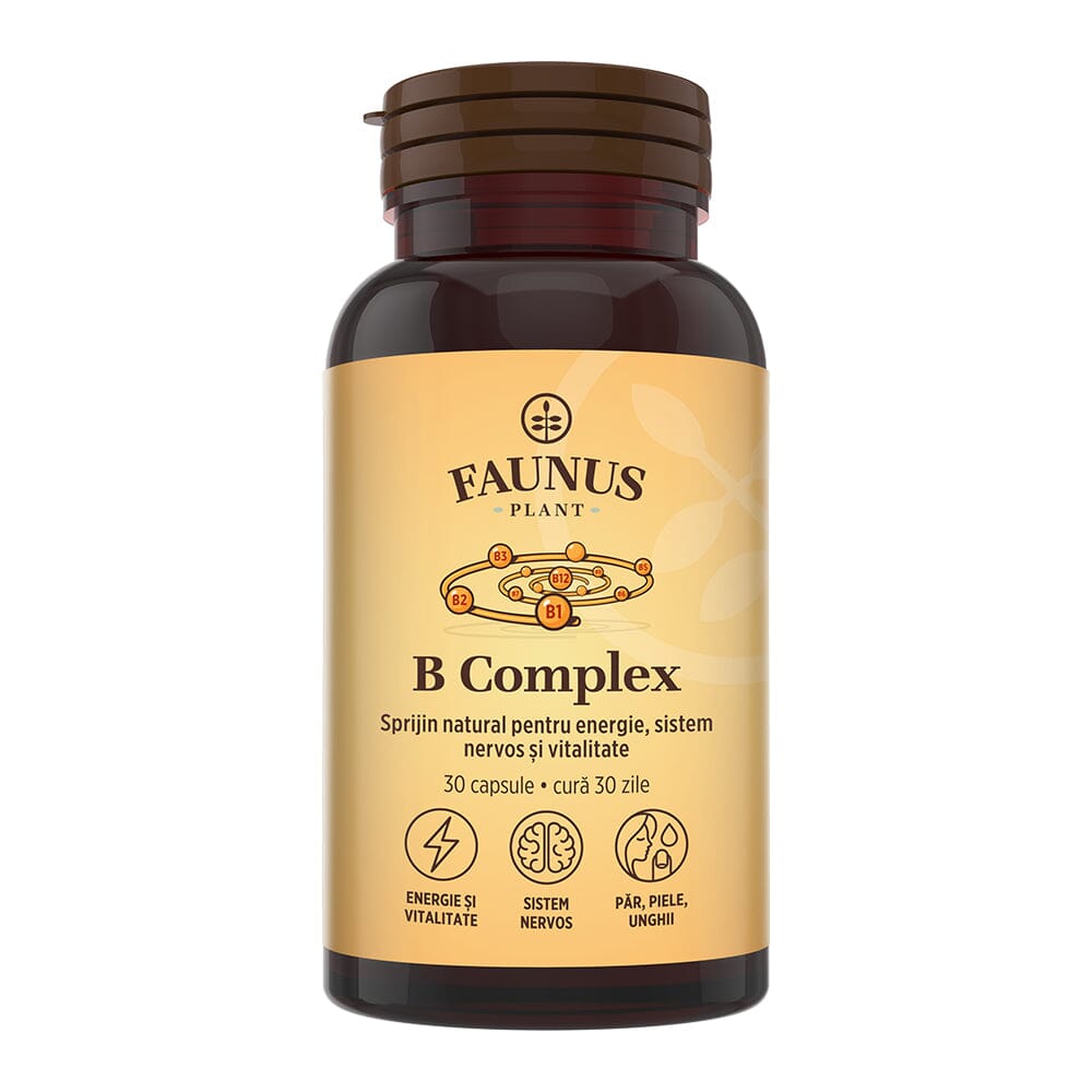 Vitamina B Complex – Capsule pentru metabolism energetic, sistem nervos și imunitate. Flacon 30 capsule Supliment alimentar Faunus Plant