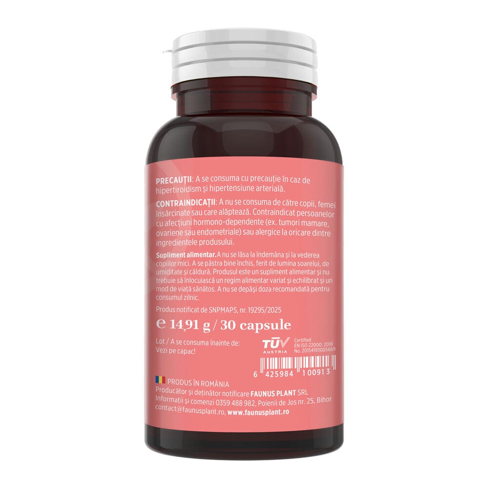 Menstrana – Formulă naturală cu Maca și Vitex agnus-castus pentru echilibru hormonal și confort în sindromul premenstrual (PMS). Flacon 30 capsule Supliment alimentar Faunus Plant