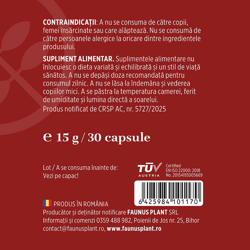 Vitamina B12 1000 mcg – Capsule pentru metabolismul energetic normal, funcționarea sistemului nervos, reducerea oboselii. Flacon 30 capsule Supliment alimentar Faunus Plant
