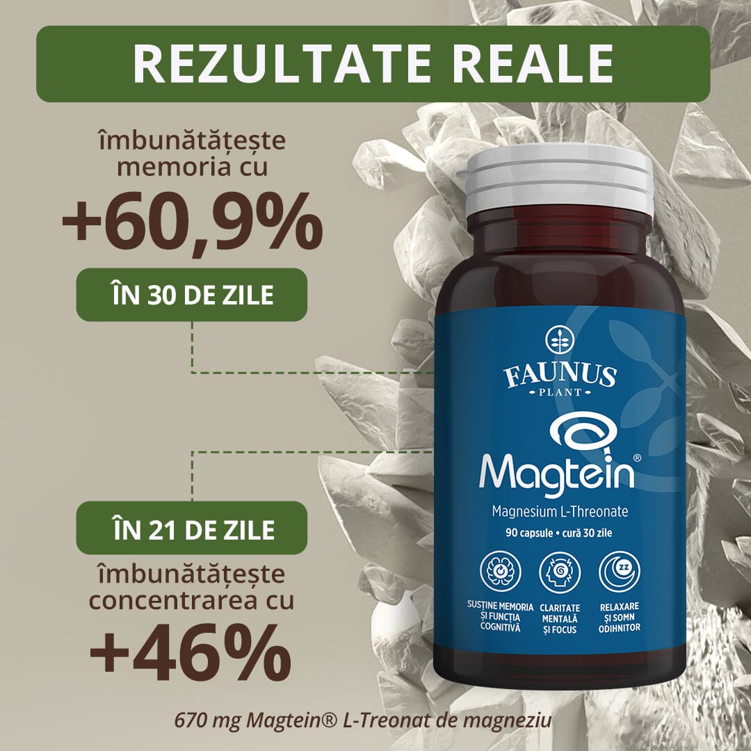 Magneziu L-Treonat Magtein® – Formulă complexă de magneziu antistres și oboseală. Flacon 90 capsule Supliment alimentar Faunus Plant