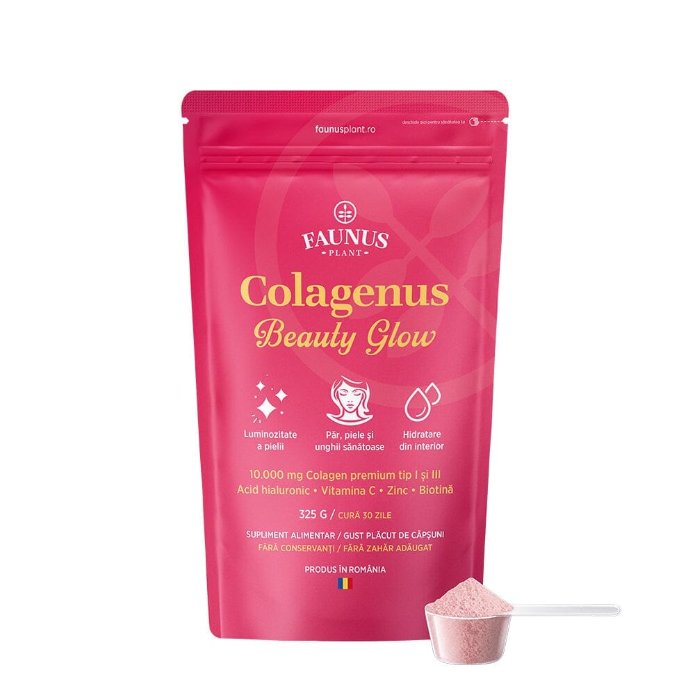 Colagenus Beauty Glow – Colagen hidrolizat pudră tip 1 și 3. Concentrație mare 10.000mg pentru piele hidratată și luminoasă, păr și unghii puternice. Pudră 325g (100% off) Faunus Plant