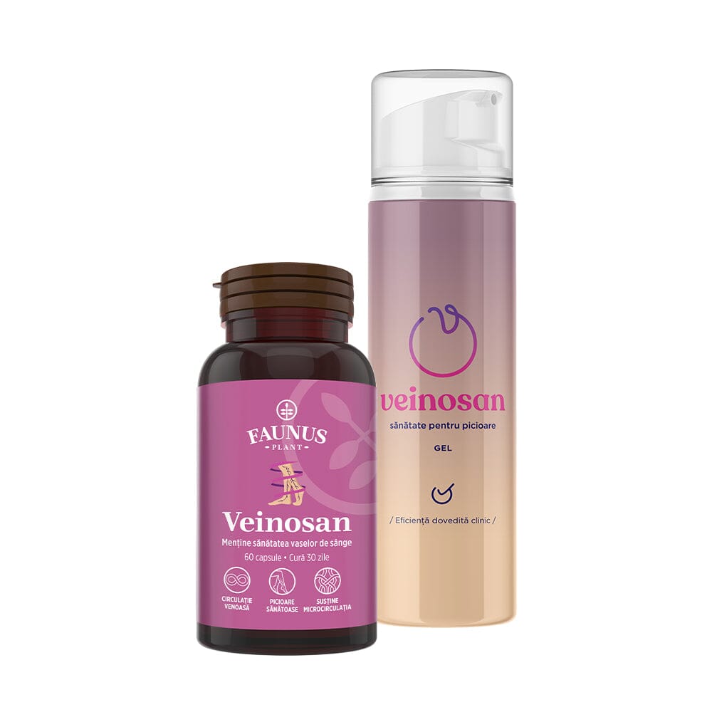 Pachet Veinosan – Gel și capsule din plante, pentru susținerea confortului picioarelor, tonus vascular normal, reducerea senzației de picioare obosite Pachet Faunus Plant