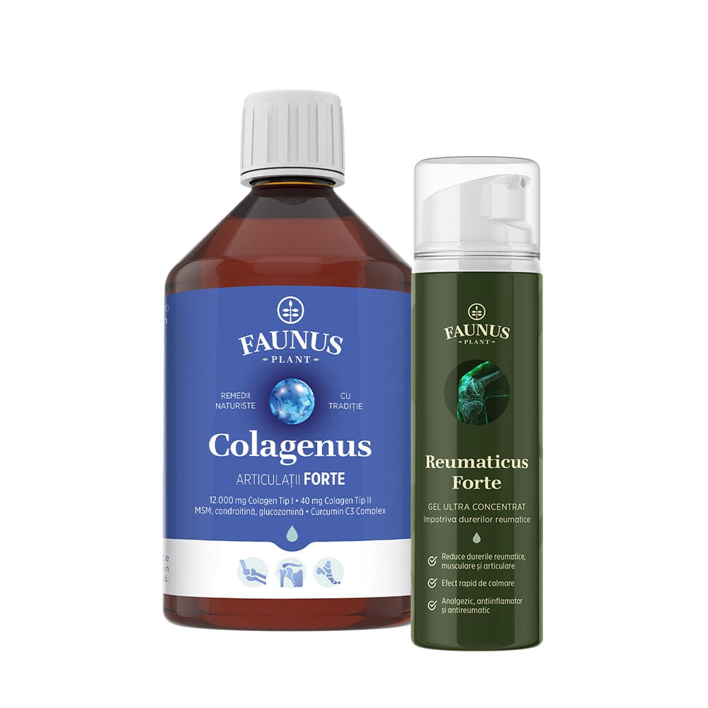 Pachet Mobilitate și Recuperare de la Faunus Plant, alcătuit din Colagenus Articulații Forte și Reumaticus Forte Gel
