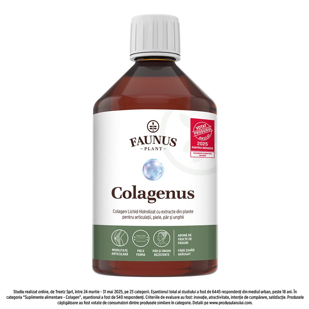 Colagenus - Colagen lichid hidrolizat. Flacon 500ml. Susține sănătatea articulațiilor, pielii, părului și unghiilor Supliment alimentar Faunus Plant