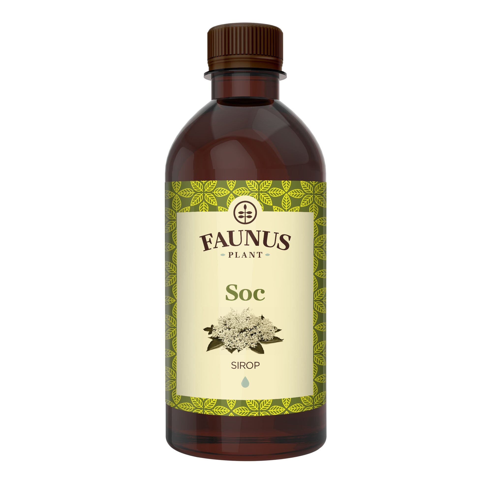 Sirop de Soc 500 ml de la Faunus Plant pozat din față pe fundal alb.