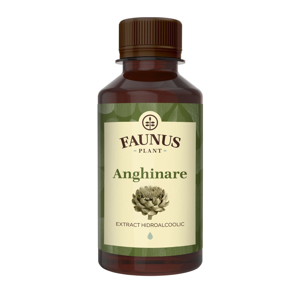 Flacon Tinctură Anghinare 200 ml de la Faunus Plant pozat din față pe fundal alb