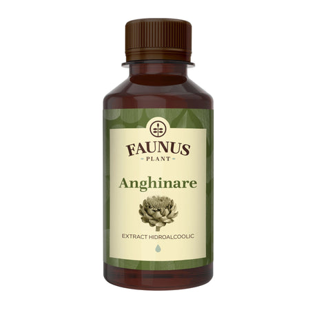 Flacon Tinctură Anghinare 200 ml de la Faunus Plant pozat din față pe fundal alb