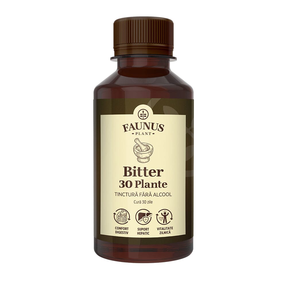 Bitter 30 plante - Tinctură fără alcool. Flacon 200ml. Formulă specială din 30 de plante medicinale cu efect tonic digestiv, tonifiant general si vitaminizant Tinctura Compusa Faunus Plant