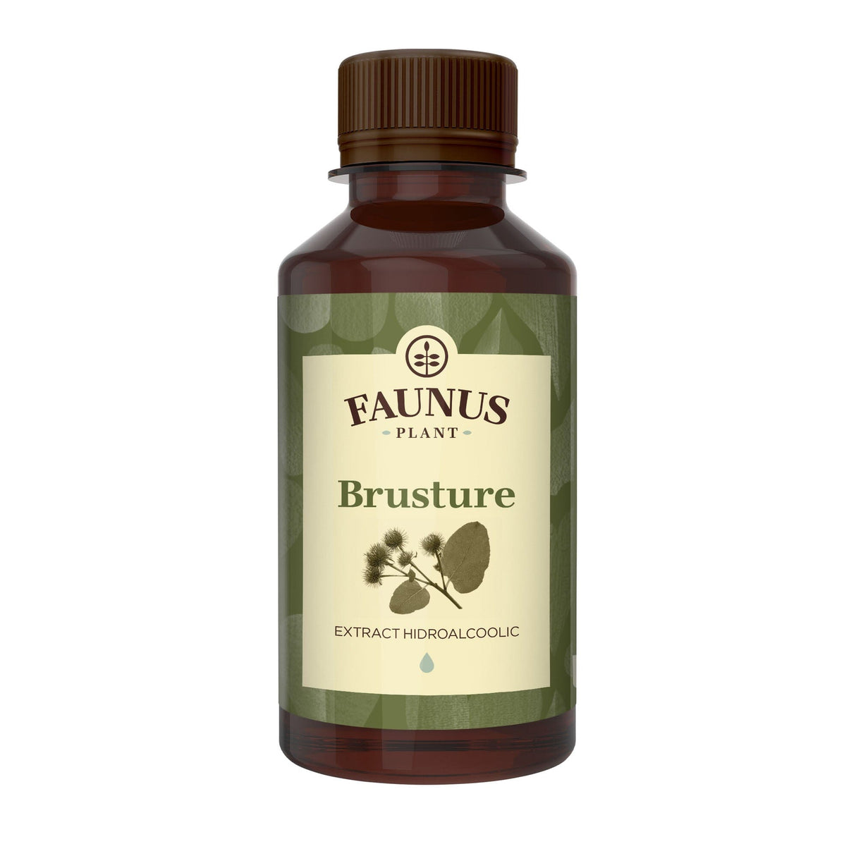 Flacon Tinctură Brusture 200 ml de la Faunus Plant pozat din față pe fundal alb