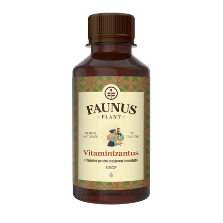 Sirop Vitaminizantus 200 ml de la Faunus Plant pozat din față pe fundal alb