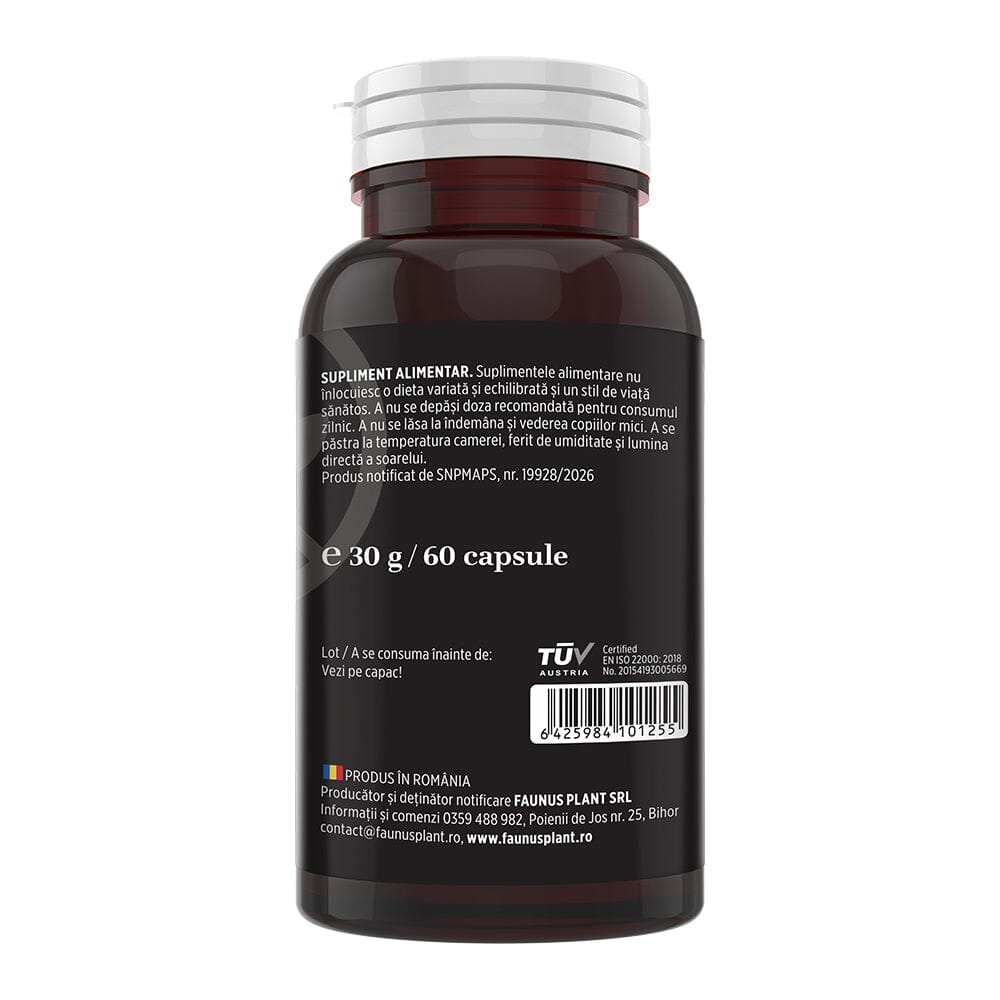 Nucă Neagră – Extract Standardizat 400 mg pentru echilibru intestinal și confort digestiv. Etichetă curată. Flacon 60 capsule Supliment alimentar Faunus Plant