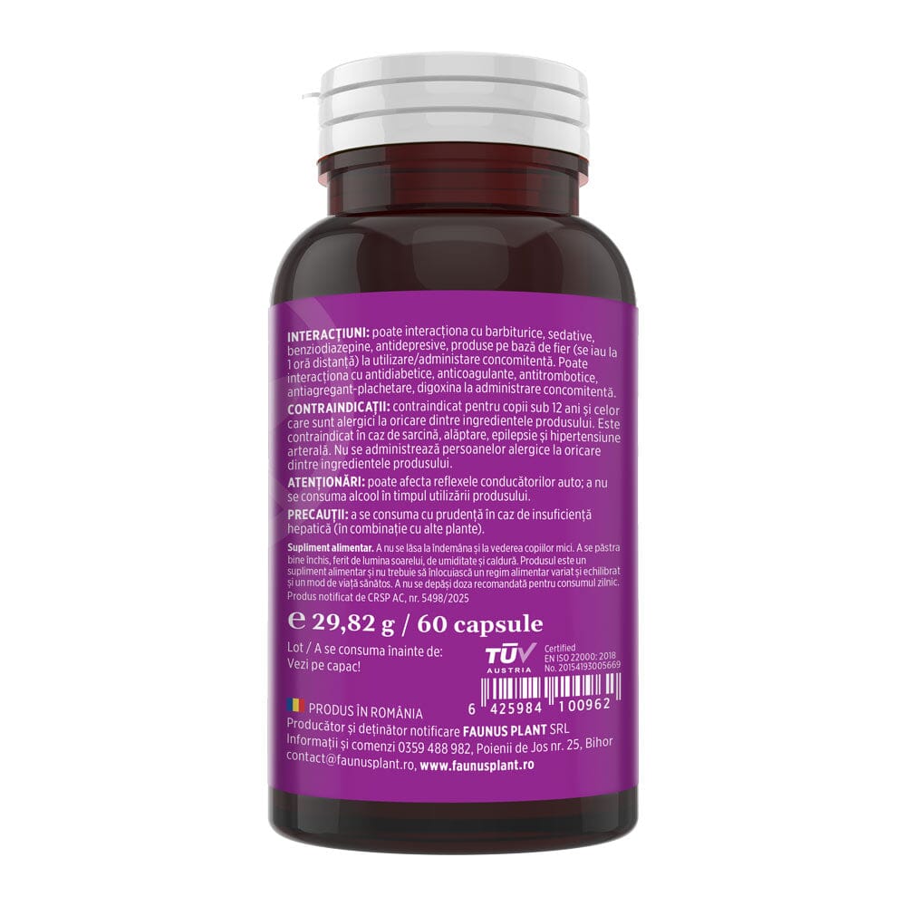 Calmenor Noapte – Formulă naturală cu plante, vitamine și melatonină pentru somn odihnitor și confort în menopauză. Flacon 60 capsule Supliment alimentar Faunus Plant