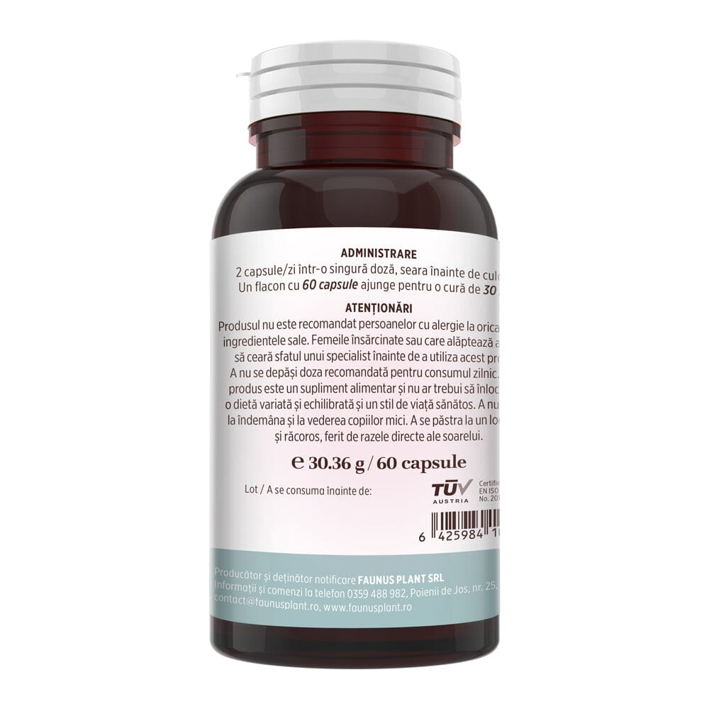 Colagenus Capsule - Colagen concentrat tip II, acid hialuronic și plante medicinale. Dureri articulare, rezistență articulații, flexibilitate - 60 Capsule Supliment alimentar Faunus Plant
