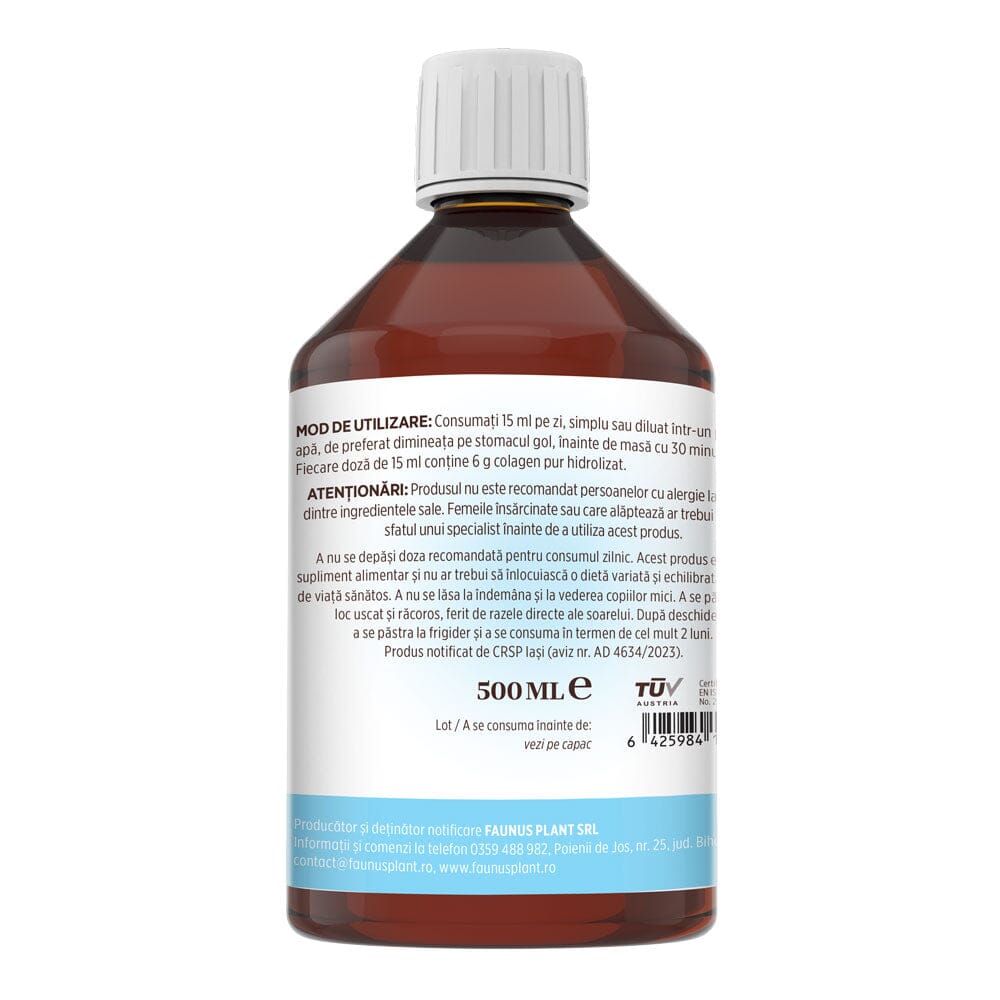 Colagenus Articulații - Colagen lichid. Flacon 500ml. Susține sănătatea articulațiilor, mușchilor și ligamentelor. Reduce durerile reumatice Supliment alimentar Faunus Plant