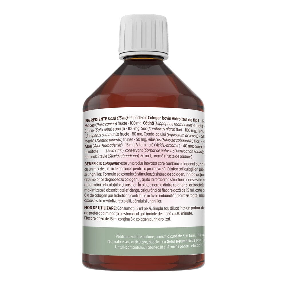 Colagenus - Colagen lichid hidrolizat. Flacon 500ml. Susține sănătatea articulațiilor, pielii, părului și unghiilor Supliment alimentar Faunus Plant