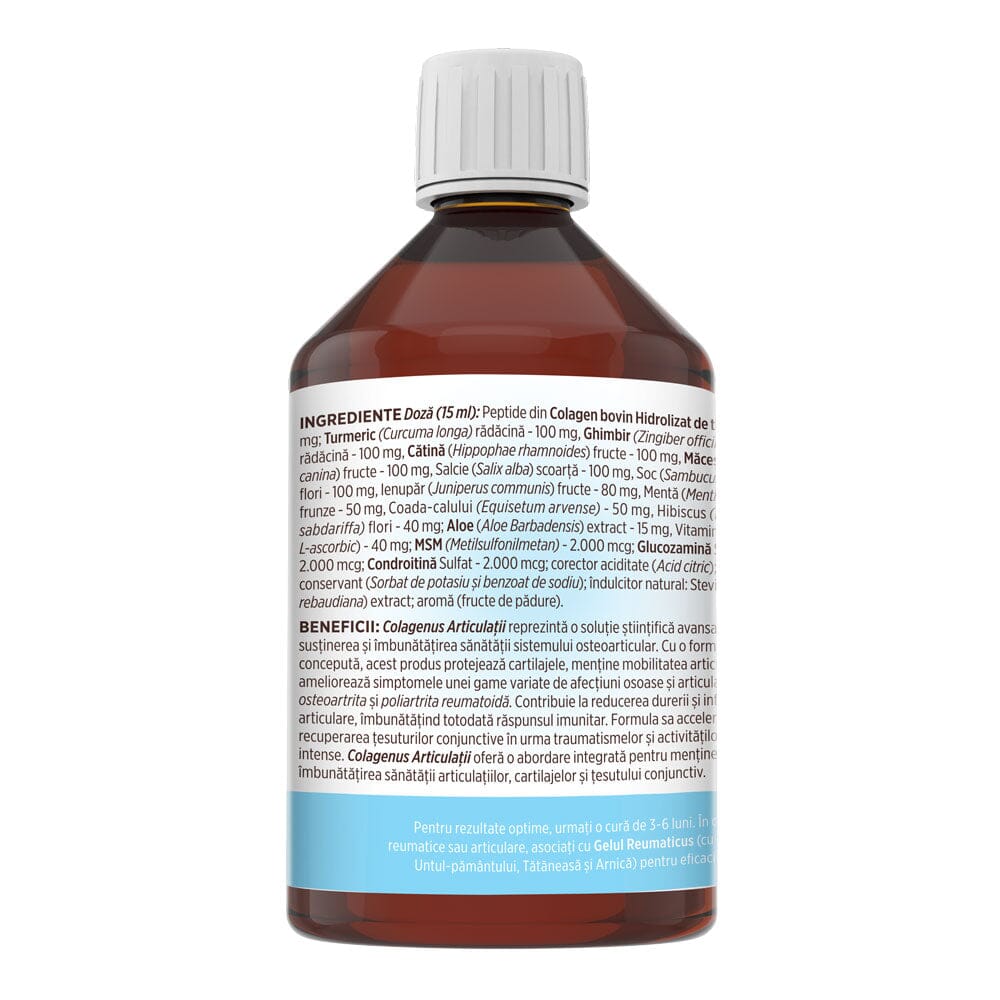 Colagenus Articulații - Colagen lichid. Flacon 500ml. Susține sănătatea articulațiilor, mușchilor și ligamentelor. Reduce durerile reumatice Supliment alimentar Faunus Plant