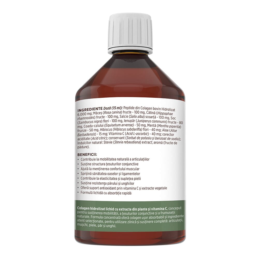 Colagenus - Colagen lichid hidrolizat. Flacon 500ml. Susține sănătatea articulațiilor, pielii, părului și unghiilor Supliment alimentar Faunus Plant