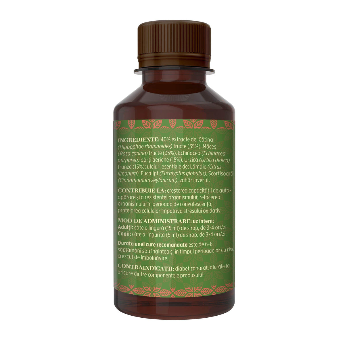 Imagine din lateral stânga cu Siropul Vitaminizantus 200 ml, cu detalii despre ingrediente, proprietăți, mod de utilizare, dar și contraindicații