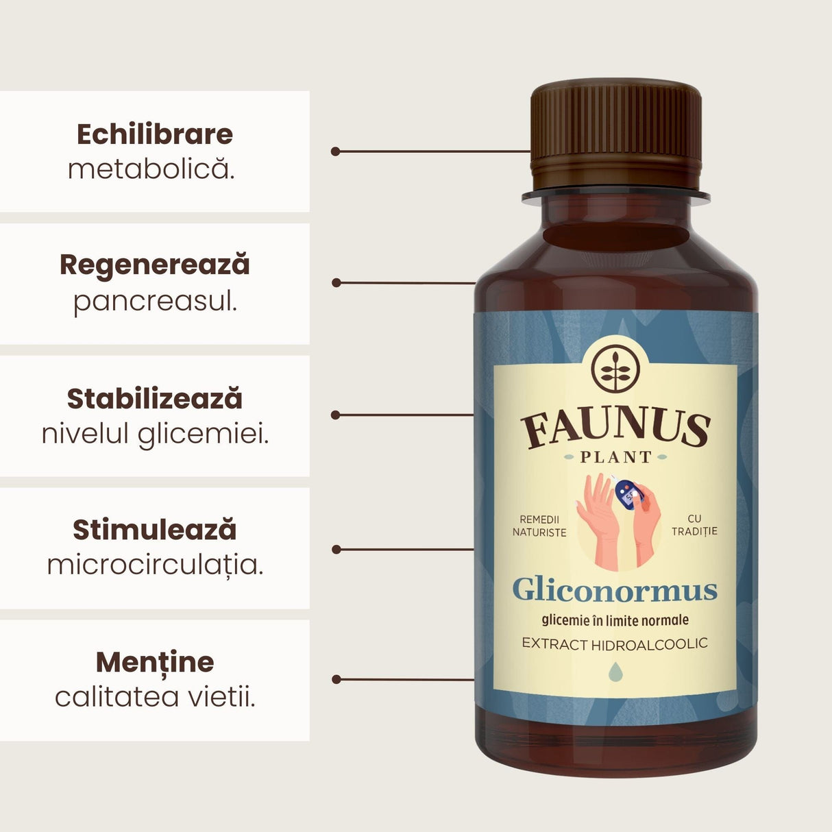 Beneficii principale Tinctură Gliconormus 200 ml de la Faunus Plant precum: echilibrarea metabolică, regenerarea pancreasului, stabilirea nivelului glicemic, stimularea microcirculației, menținerea calității vieții.