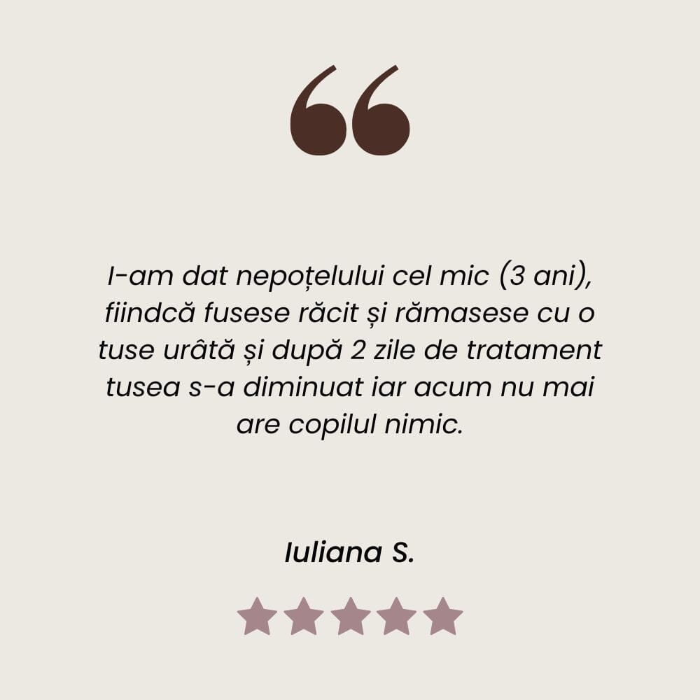 Testimonial al unui client mulțumit care a folosit Pachet Vitaminizant Imunitate Copii de la Faunus Plant.