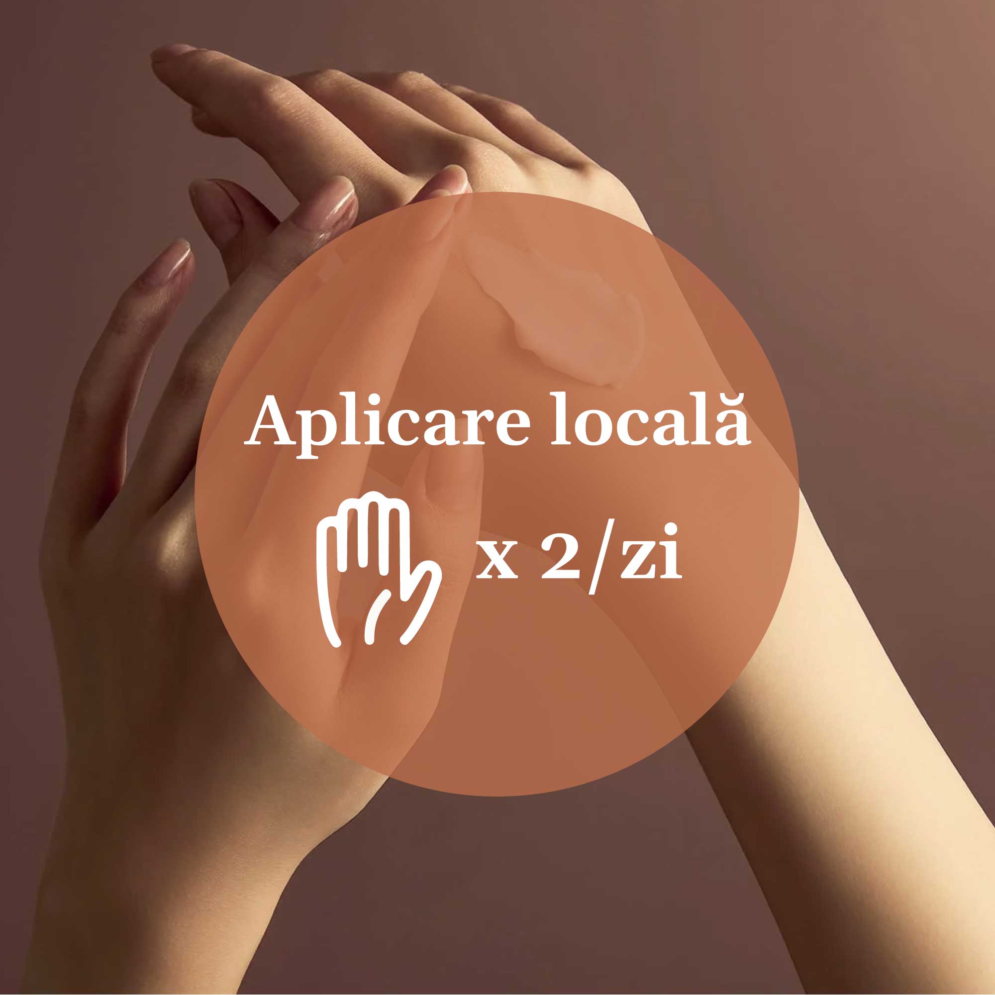 Grafică explicativă pentru modul de utilizare a unguentului Gălbenele 50 ml Faunus Plant: aplicare locală de 2-3 ori pe zi, în zonele afectate. Imagine reprezentativă cu mâini delicate și text informativ.