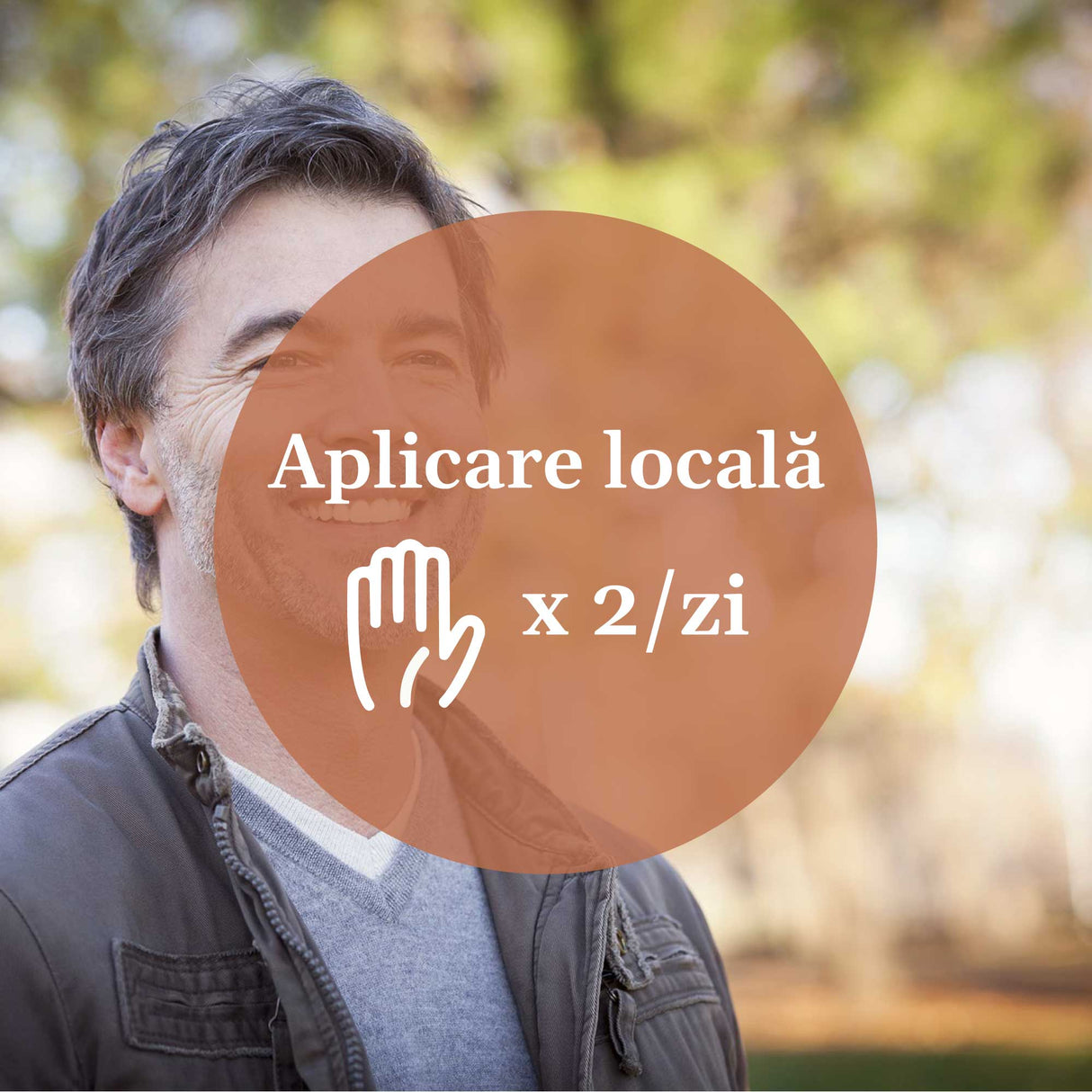 Grafică despre modul de aplicare pentru Unguent Gheara Diavolului 50ml de la Faunus Plant. Textul indică aplicare locală de 2-3 ori pe zi, iar imaginea arată un bărbat zâmbitor în aer liber, ilustrând utilizarea produsului pentru articulații sănătoase.