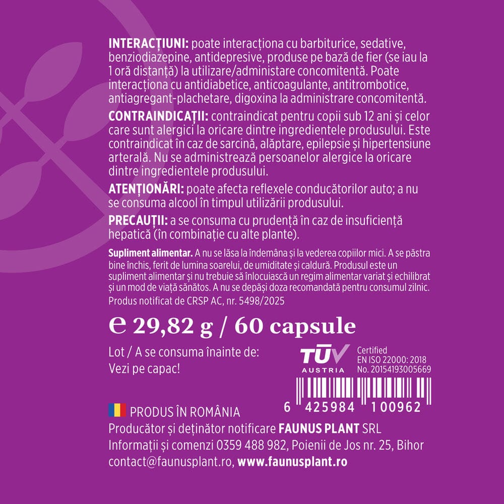 Calmenor Noapte – Formulă naturală cu plante, vitamine și melatonină pentru somn odihnitor și confort în menopauză. Flacon 60 capsule Supliment alimentar Faunus Plant