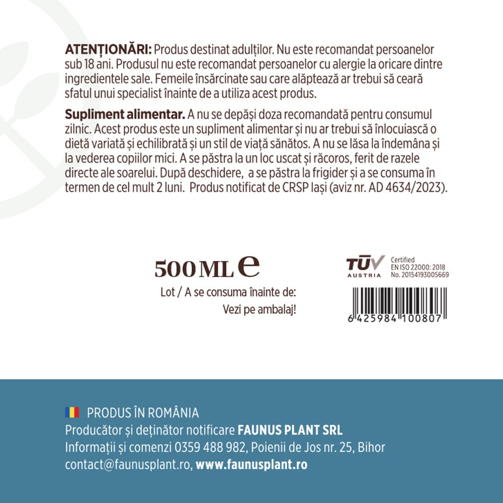 Colagenus Articulații - Colagen lichid. Flacon 500ml. Susține sănătatea articulațiilor, mușchilor și ligamentelor. Reduce durerile reumatice Supliment alimentar Faunus Plant