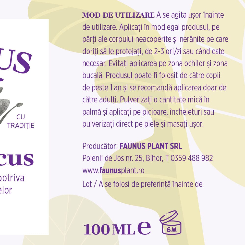 Țânțaricus - Loțiune. Flacon 100ml. Extract din ingrediente naturale pentru protejarea pielii de țânțari și căpușe Lotiune Faunus Plant