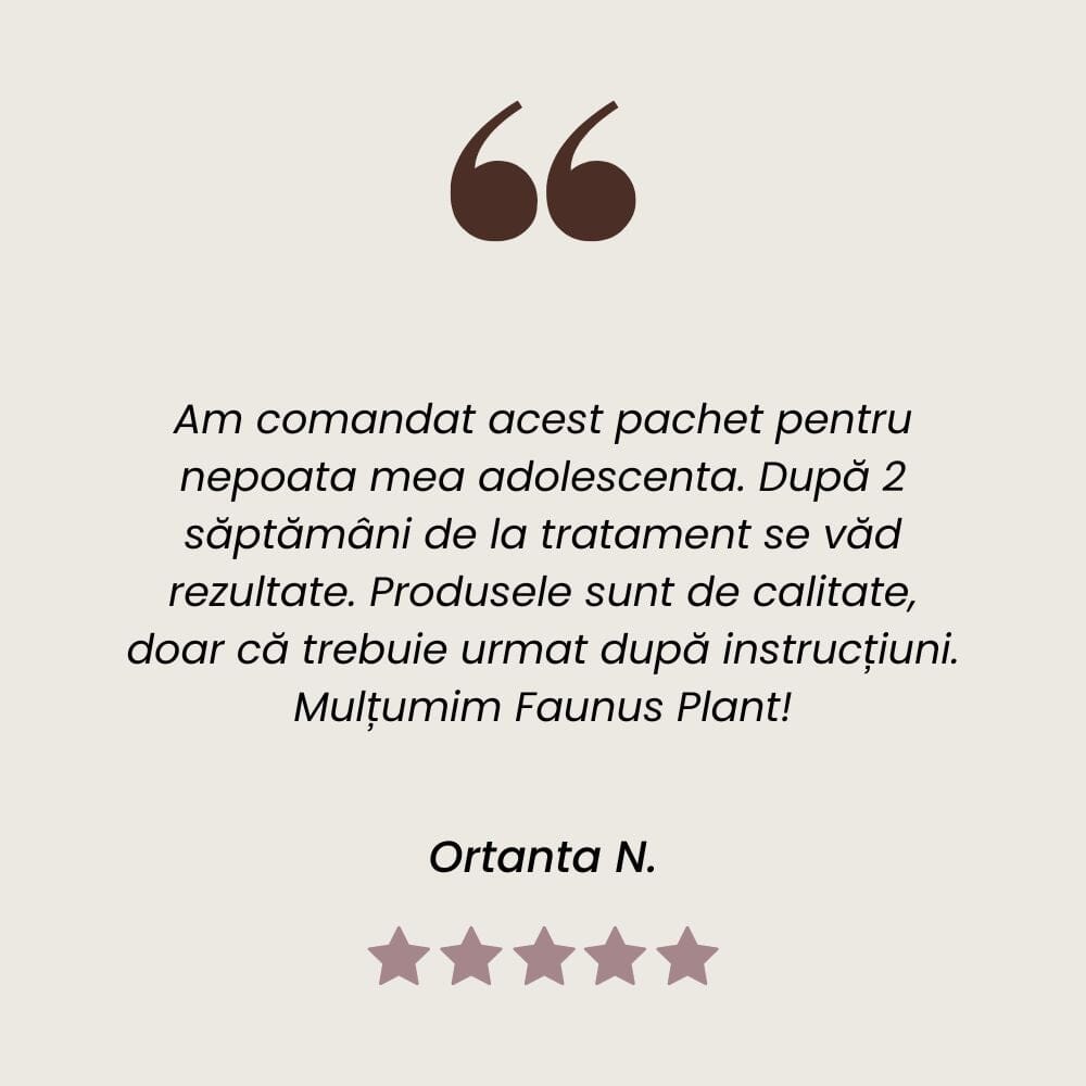Testimonial al unui client mulțumit care a folosit Pachetul Acnee și Eczeme.