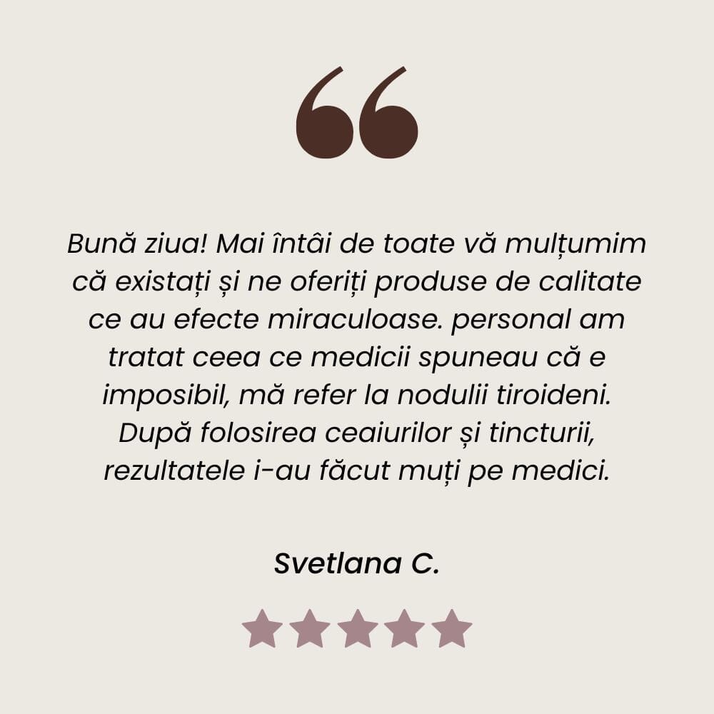 Testimonial al unui client mulțumit care a folosit Pachetul Tiroidă Sănătoasă de la Faunus Plant.