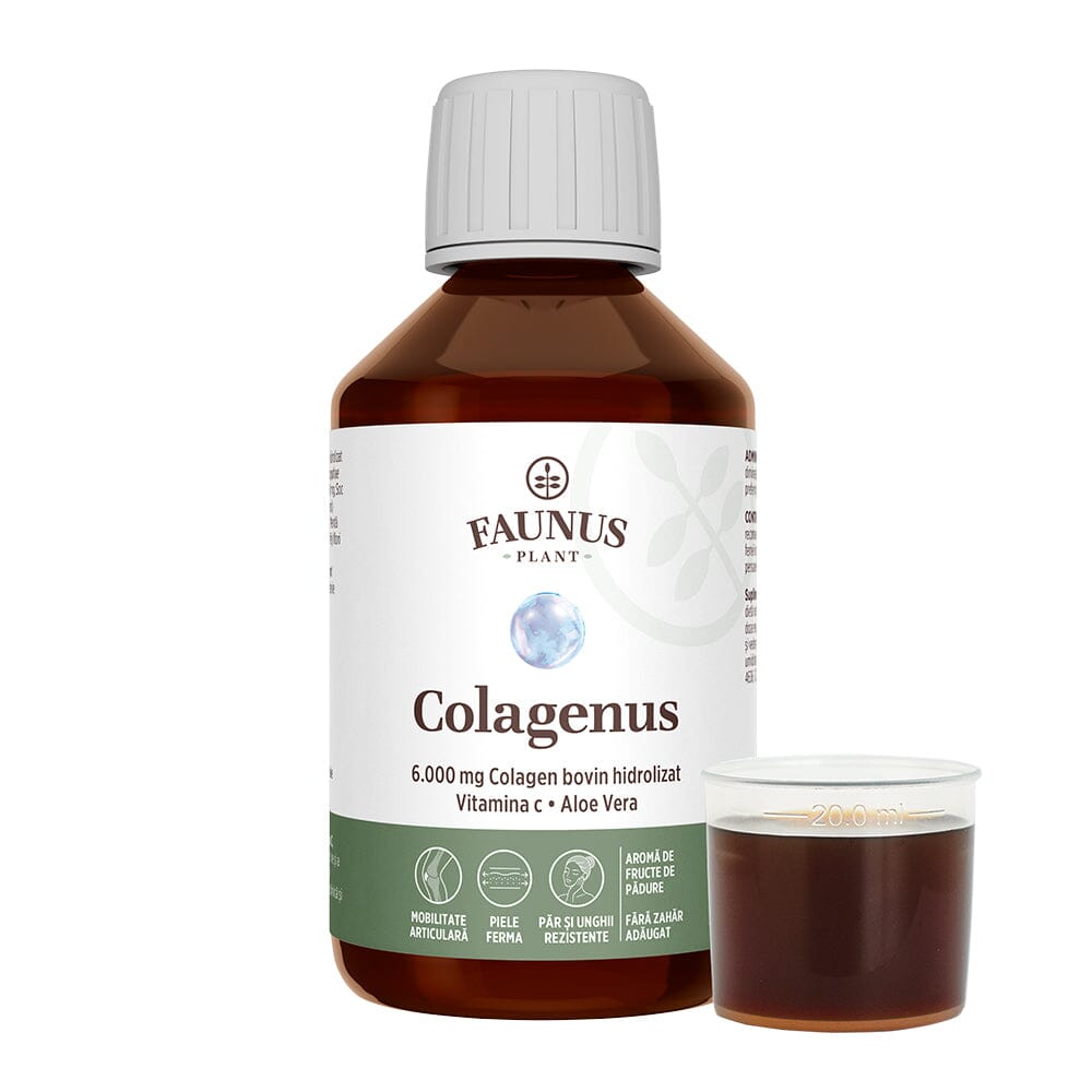 Colagenus - Colagen lichid hidrolizat. Flacon 250ml. Susține sănătatea articulațiilor, pielii, părului și unghiilor Supliment alimentar Faunus Plant