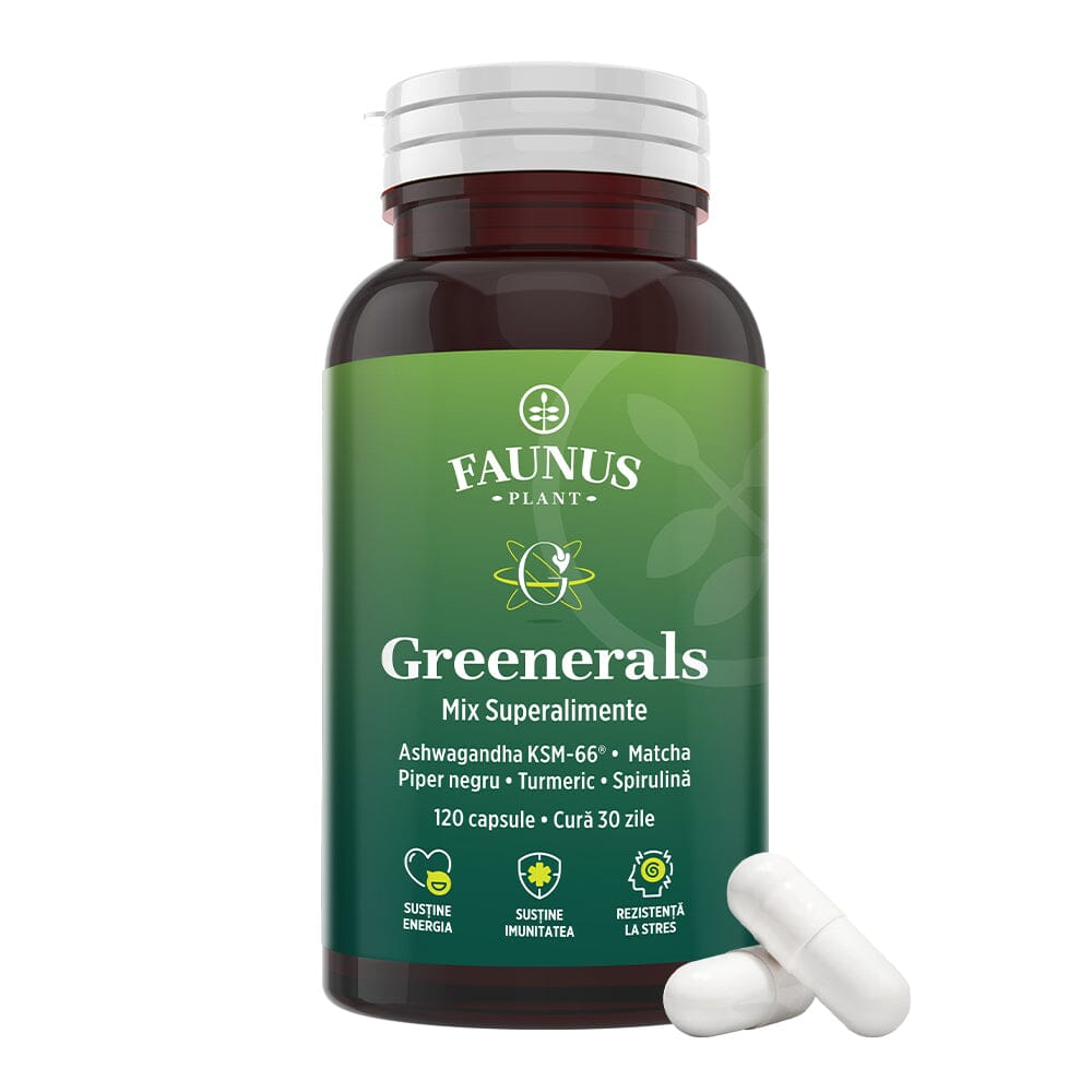Greenerals Capsule – Antioxidanți și nutrienți din plante verzi pentru energie, vitalitate, liniște mentală și echilibru. Flacon 120 capsule Superalimente Faunus Plant