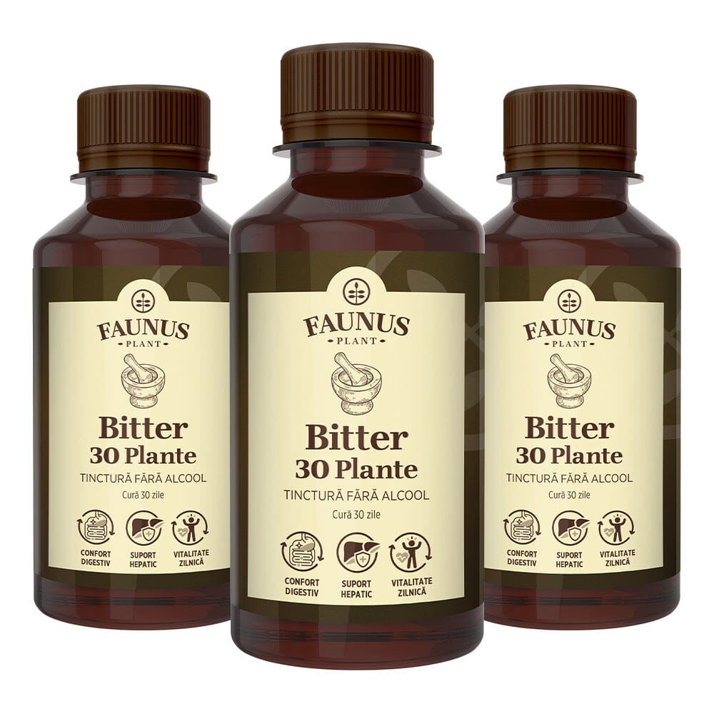 Pachet Bitter 30 Plante fără alcool – Detoxifiere naturală completă, susținerea digestiei, reglarea tranzitului și întărirea imunității cu extracte concentrate din plante Pachet Faunus Plant