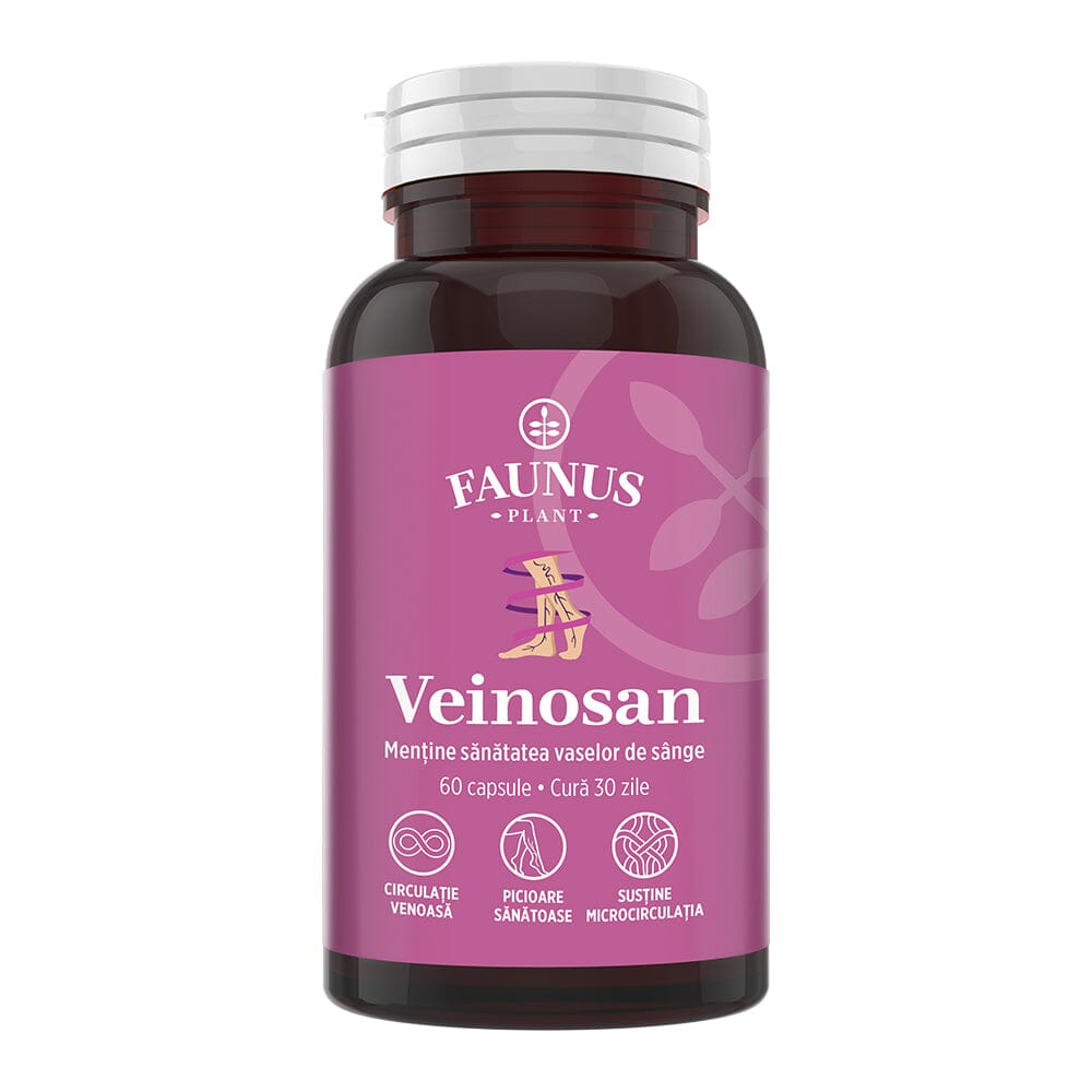 Veinosan – Capsule pentru susținerea circulației venoase și reducerea senzației de picioare grele. Flacon 60 capsule Supliment alimentar Faunus Plant