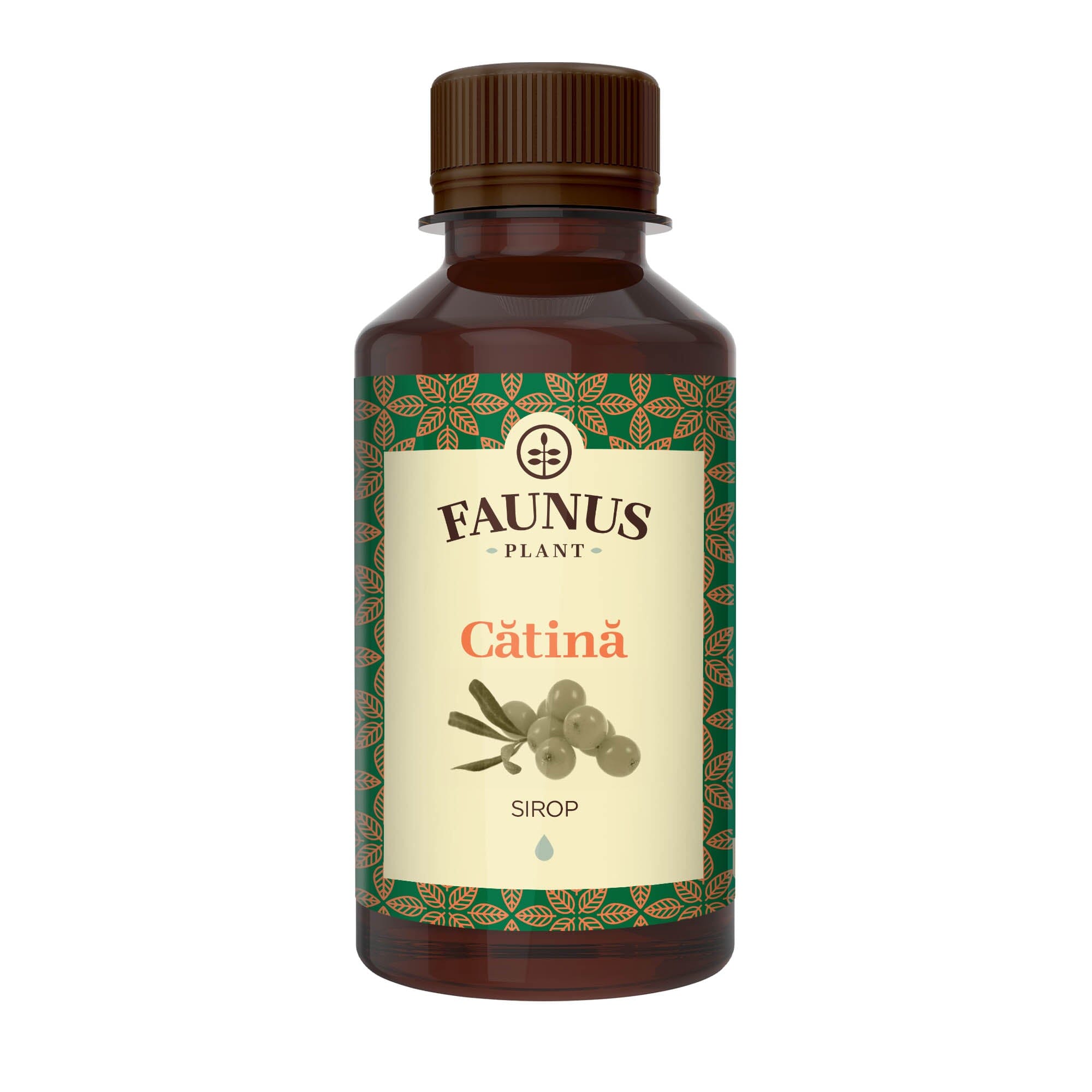 Flacon Sirop Cătină 200ml de la Faunus Plant din față pe fundal alb | Cantitate - 200ml