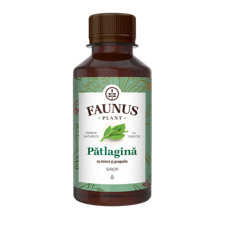 Sirop de Pătlagină cu Miere și Propolis de 200 ml de la Faunus Plant pozat din față pe fundal alb