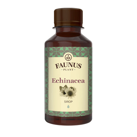 Flacon Sirop Echinacea 200 ml de la Faunus Plant din față pe fundal alb