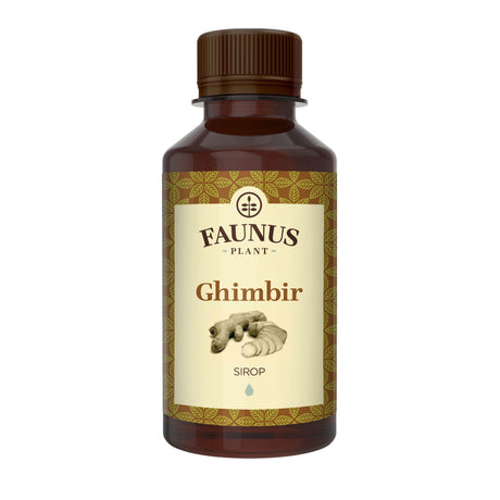 Sirop Ghimbir de 200 ml de la Faunus Plant pozat din față pe fundal alb