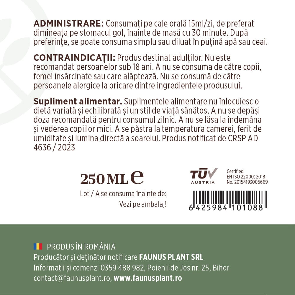 Colagenus - Colagen lichid hidrolizat. Flacon 250ml. Susține sănătatea articulațiilor, pielii, părului și unghiilor Supliment alimentar Faunus Plant