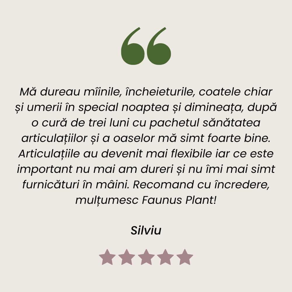 Testimonial al unui client mulțumit care a folosit Pachetul Sănătatea Articulațiilor și Oaselor de la Faunus Plant.