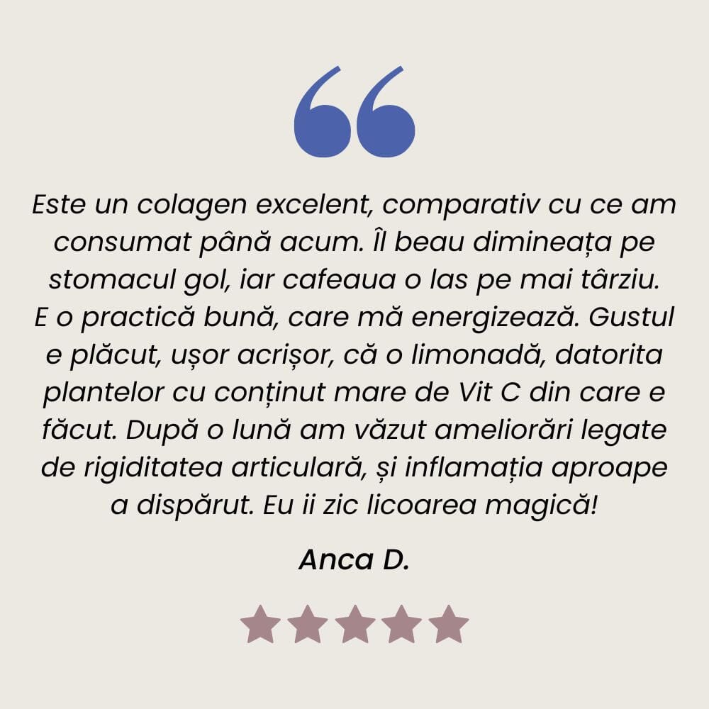 Testimonial al unui client multumit la Colagenus Articulații Forte de la Faunus Plant.