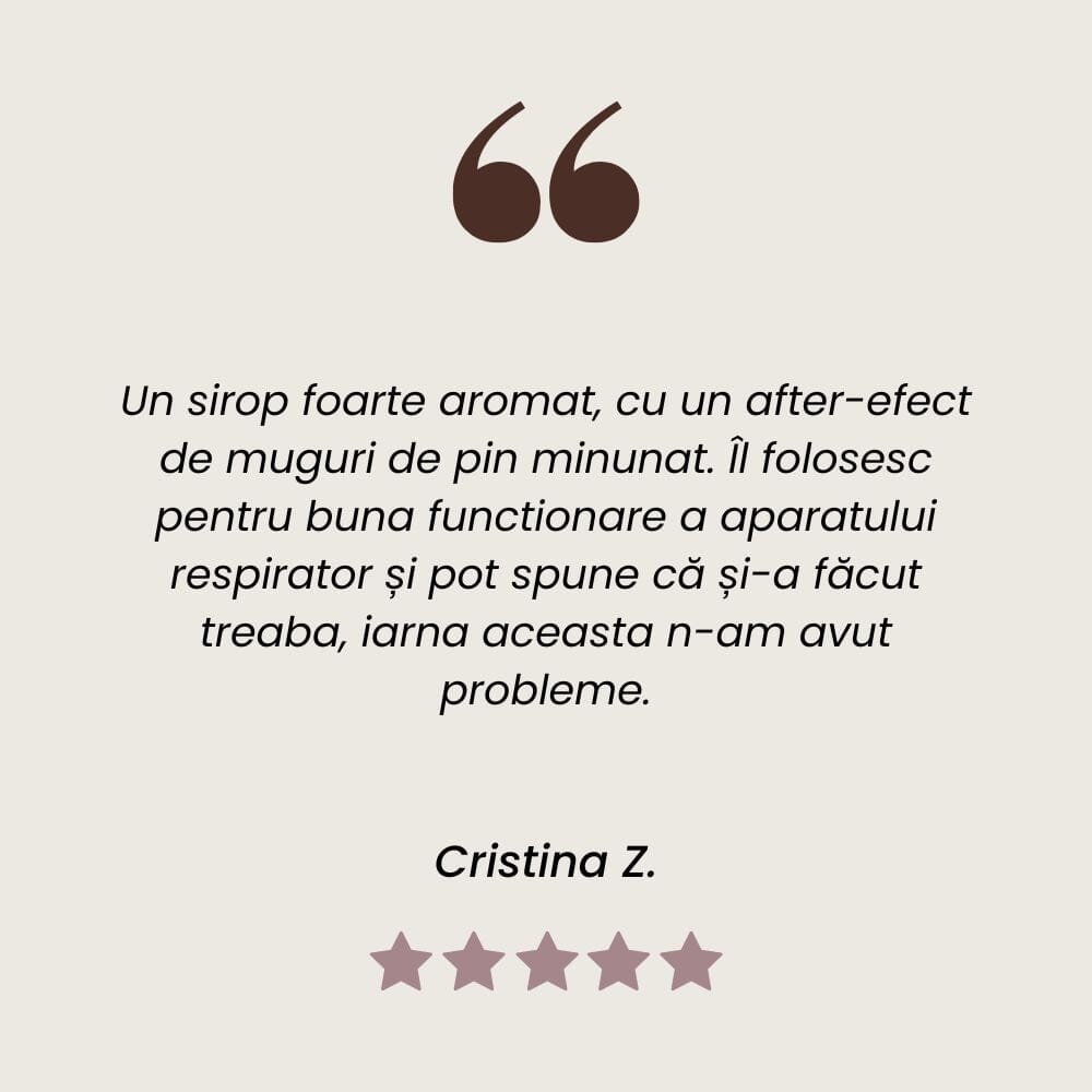 Recensie Sirop din muguri de pin pentru protejarea căilor respiratorii și ameliorarea simptomelor de tuse de la Faunus Plant.